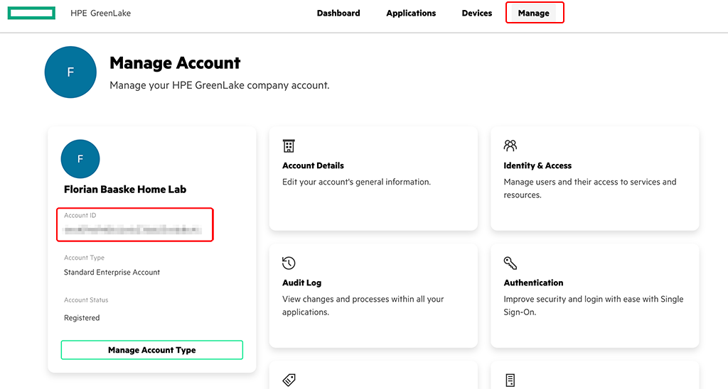 HPE Greenlake Account ID