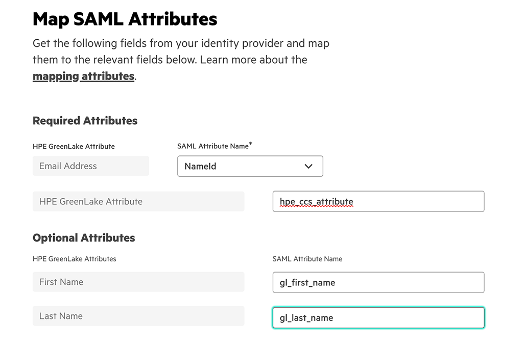 HPE Greenlake - Map SAML Attributes