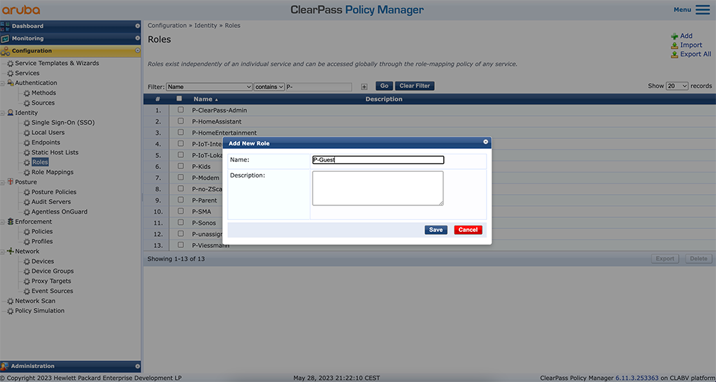 ClearPass - Add Role