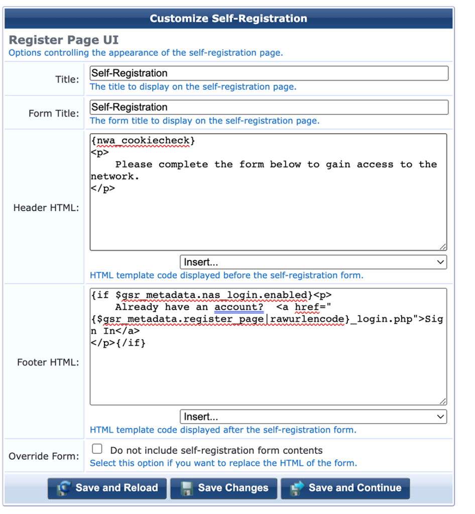 ClearPass - Create Self-Registration Page Step 3