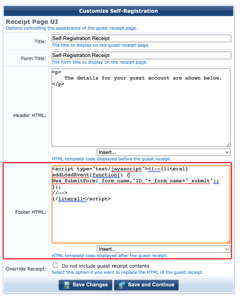 ClearPass - Create Self-Registration Page Step 4