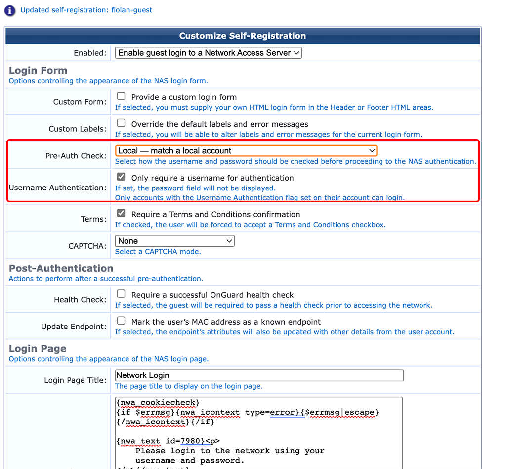 ClearPass - Create Self-Registration Page Step 8