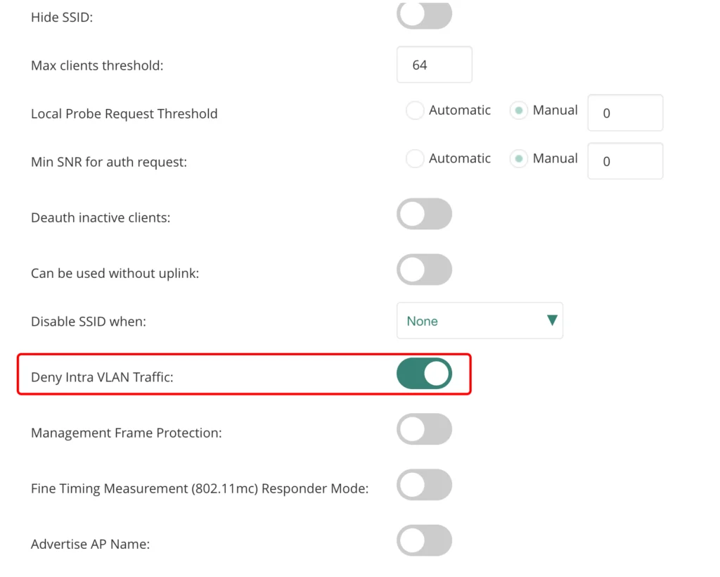 Central - Add SSID - Deny Intra VLAN Traffic