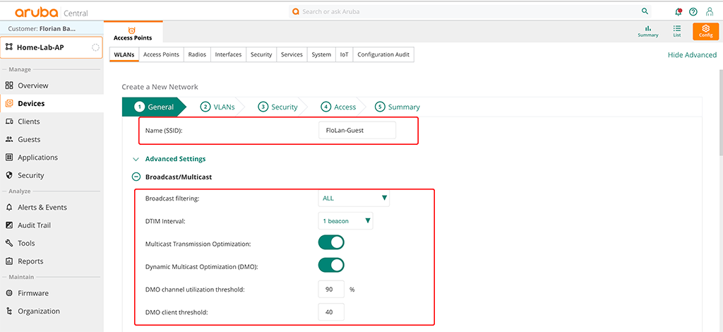 Central - Add SSID General