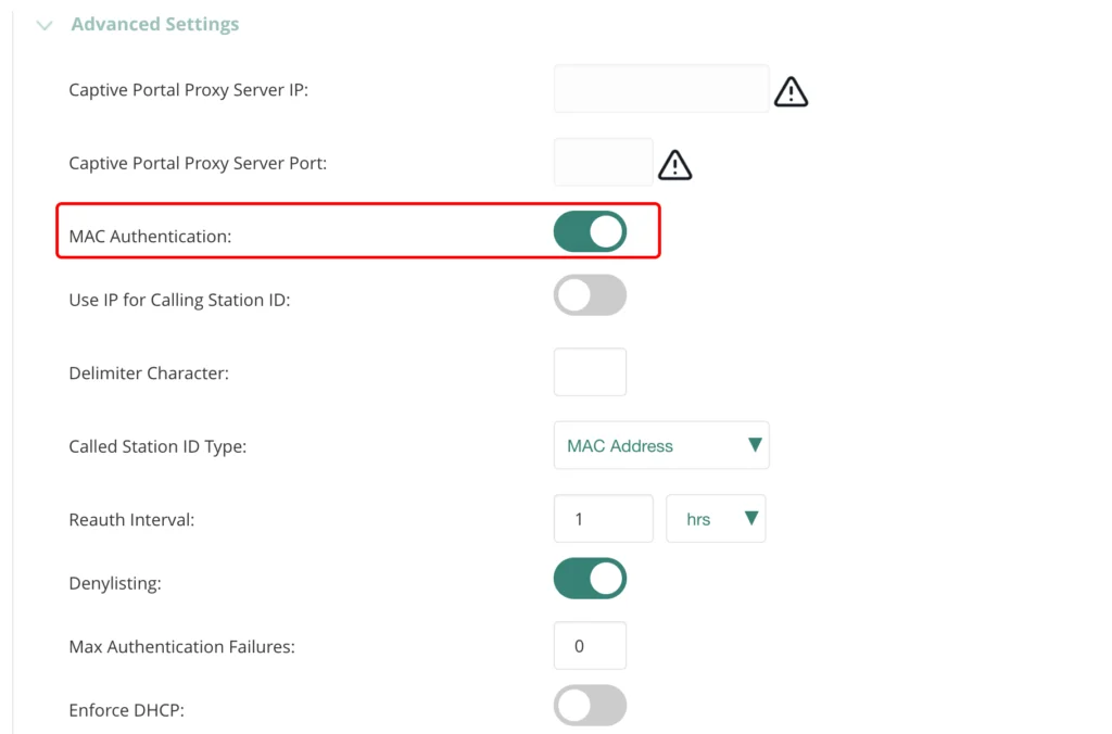 Central - Add SSID - Security Mac Auth