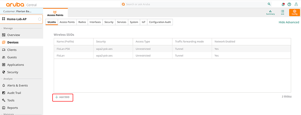 Central - Add SSID