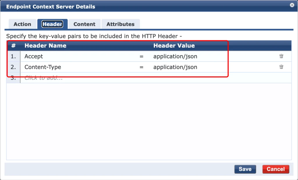 ClearPass Content Server Action Header