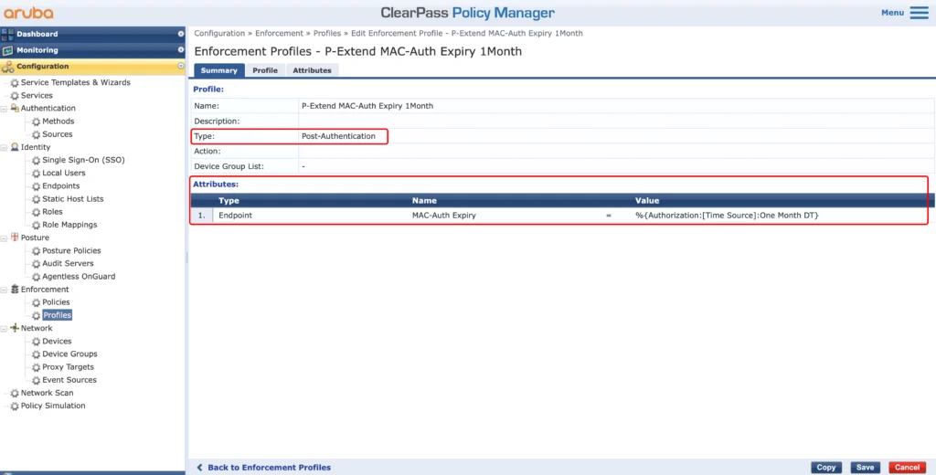 ClearPass Enforcement Profile to extend Device Caching Lifetime