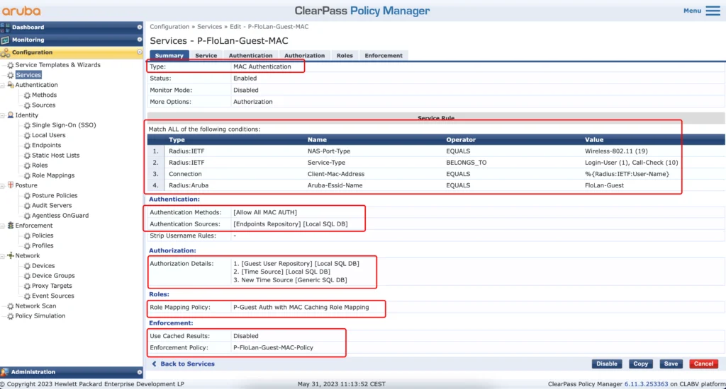 ClearPass MAC Caching Service