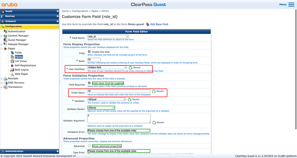 ClearPass - Modify role_id