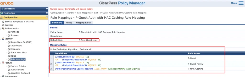 ClearPass Role Mapping