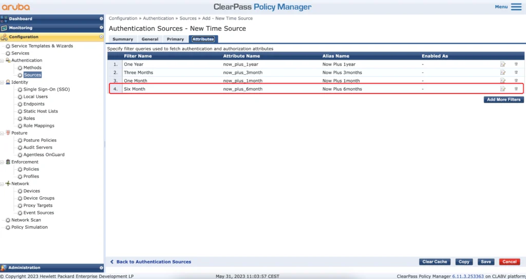 ClearPass new Time Source for 6Months