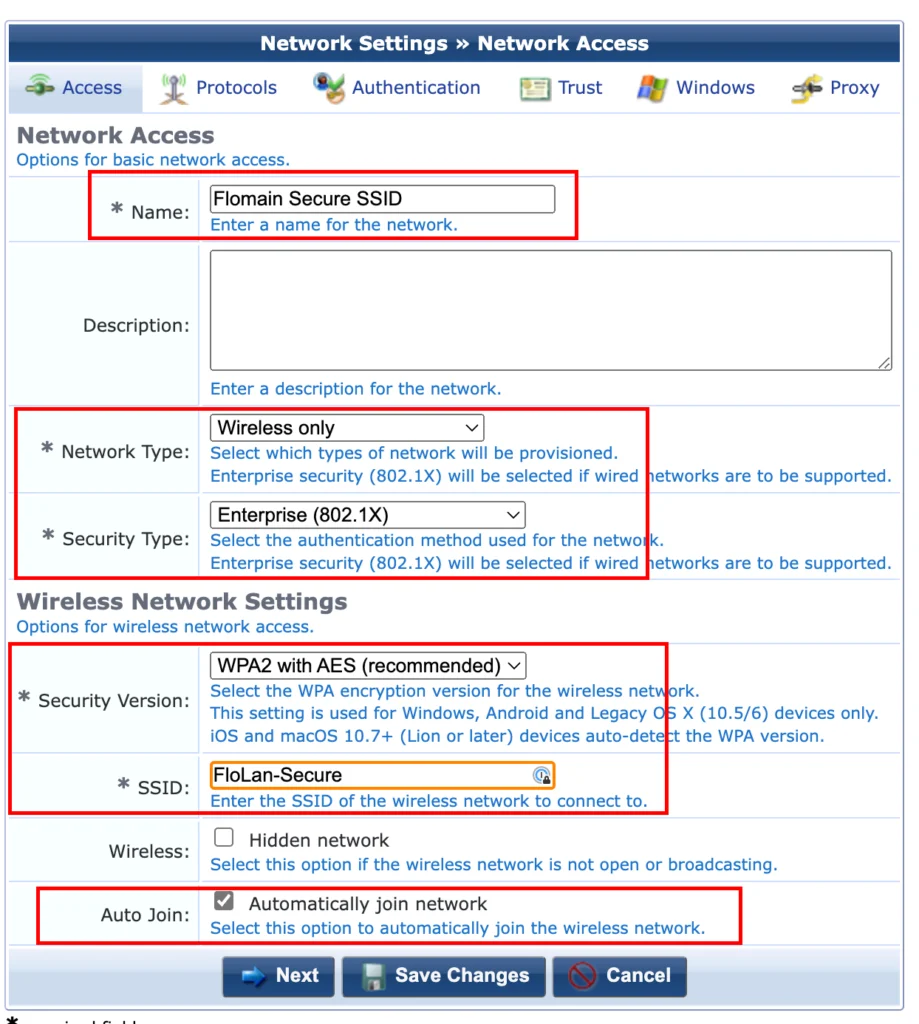 ClearPass Onboard - Network Settings Access