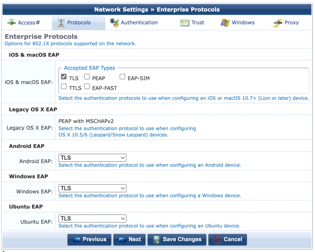 ClearPass Onboard - Network Settings Protocols