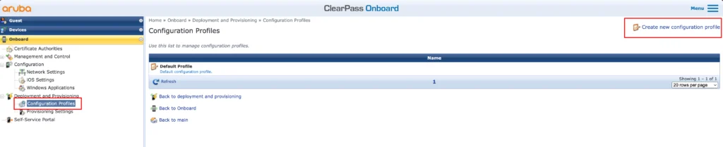 ClearPass Onboard - Create new Configuration Profile