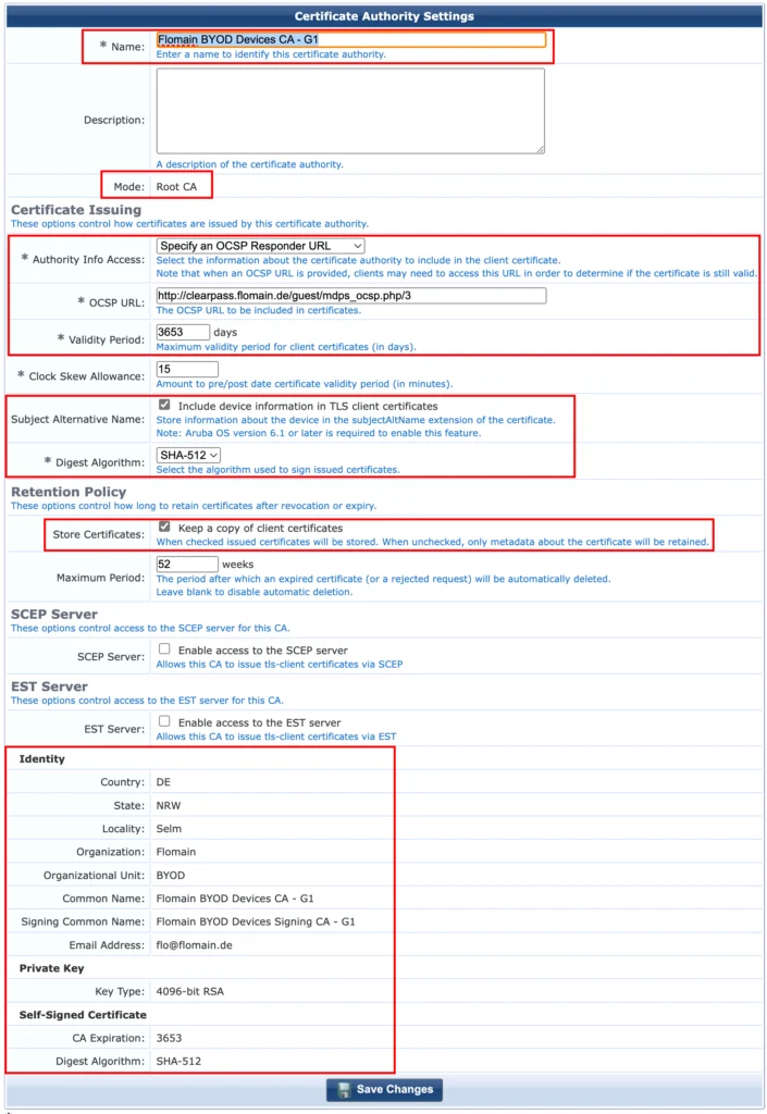 ClearPass Onboard - Certificate Authority