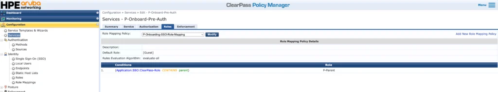 ClearPass - PreAuth Service Roles