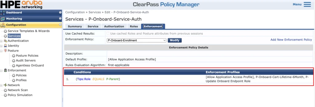ClearPass - Onboard Auth Profile Enforcement