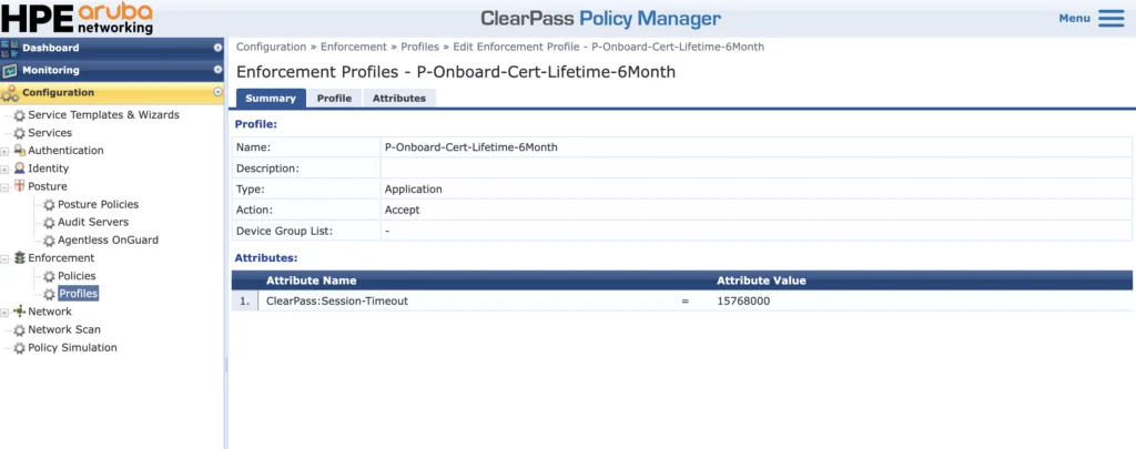 ClearPass - Certificate Lifetime Profile