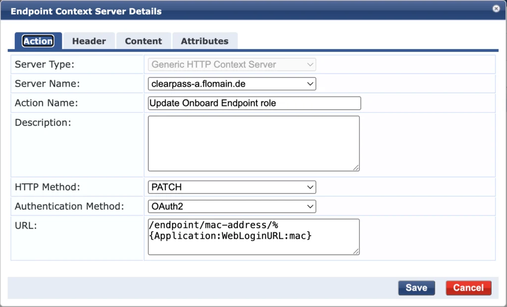ClearPass - Update Role Server Action