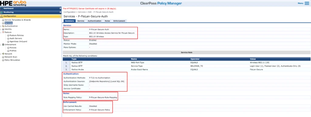 ClearPass - Dot1x Service