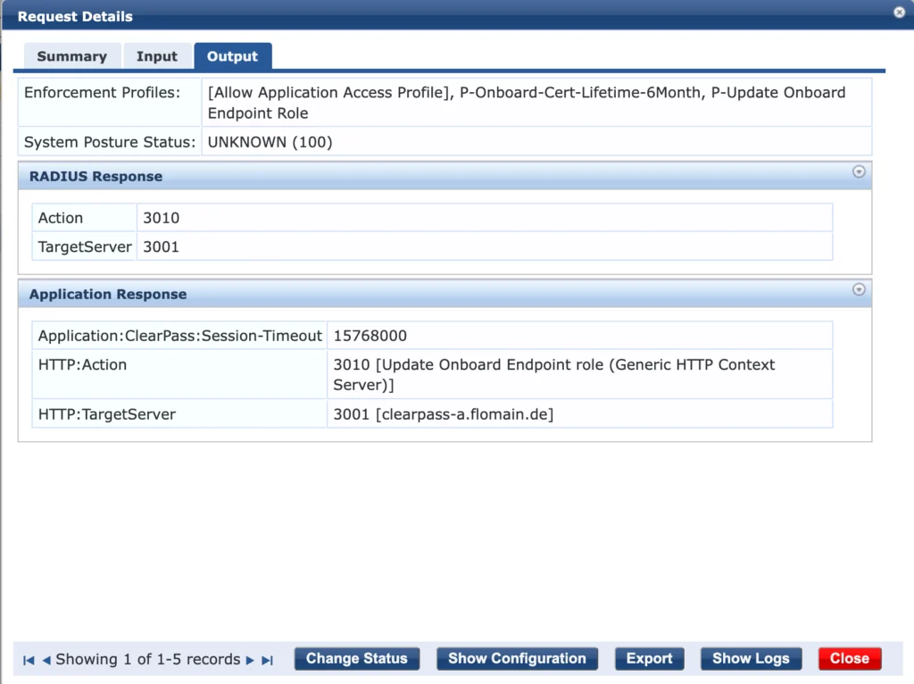 Application Service Request Details Output